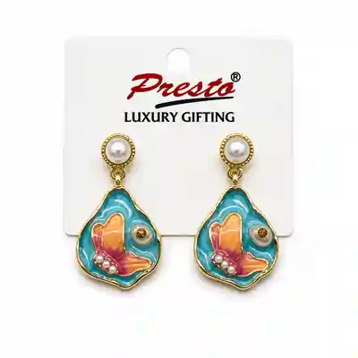 Butterfly Enamel Pearl Gold-Tone Drop Earrings